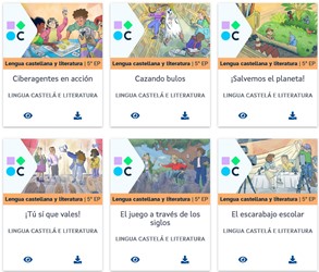 Imaxe que mostra 6 portadas de REA de Lingua Castelá e Literatura de 5º de Primaria