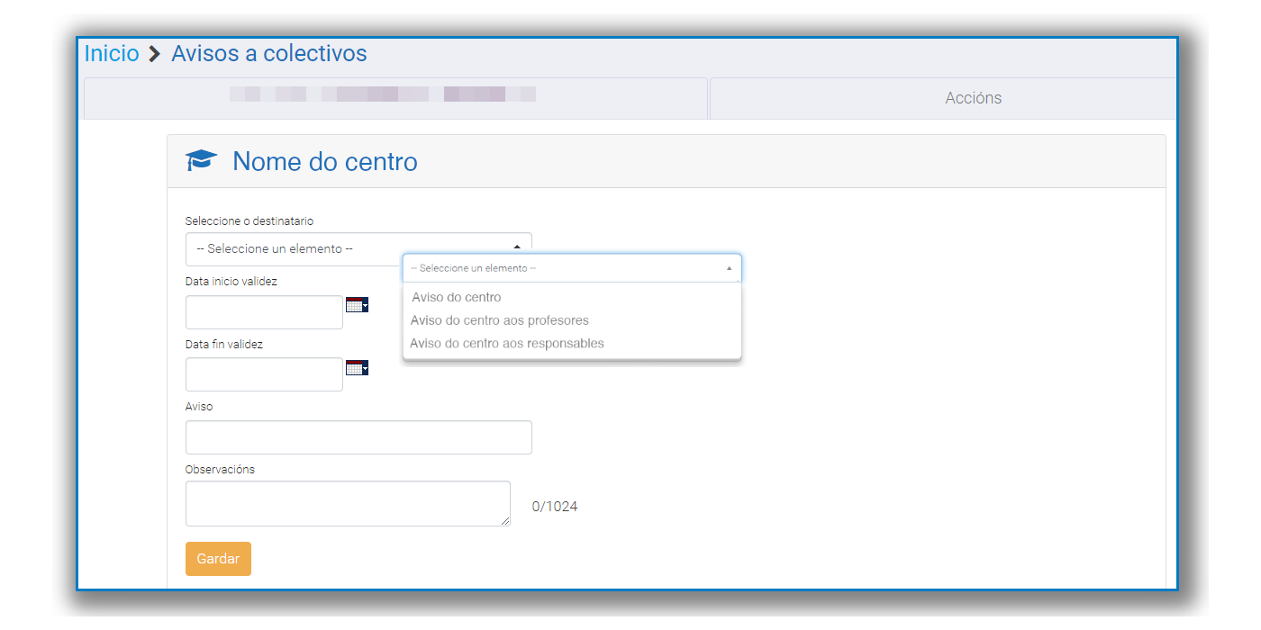 Contido do aviso