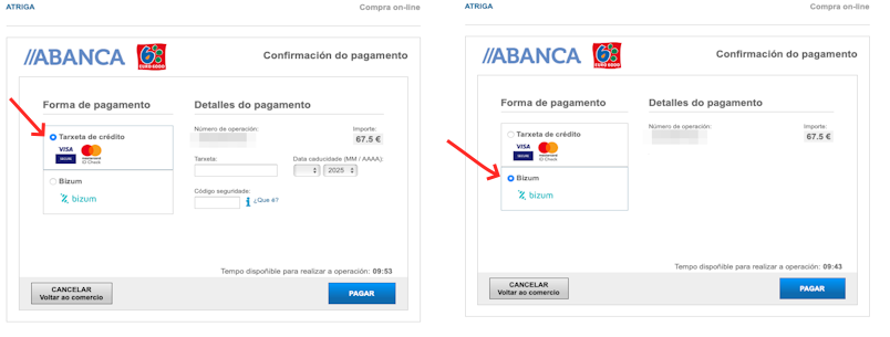 Pago tarxeta/bizum
