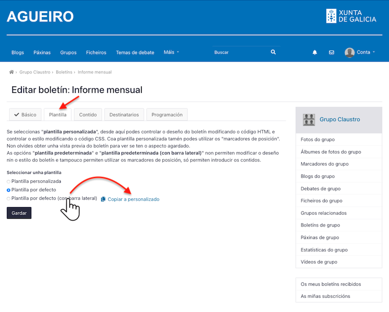 Boletín copiar a personalizado