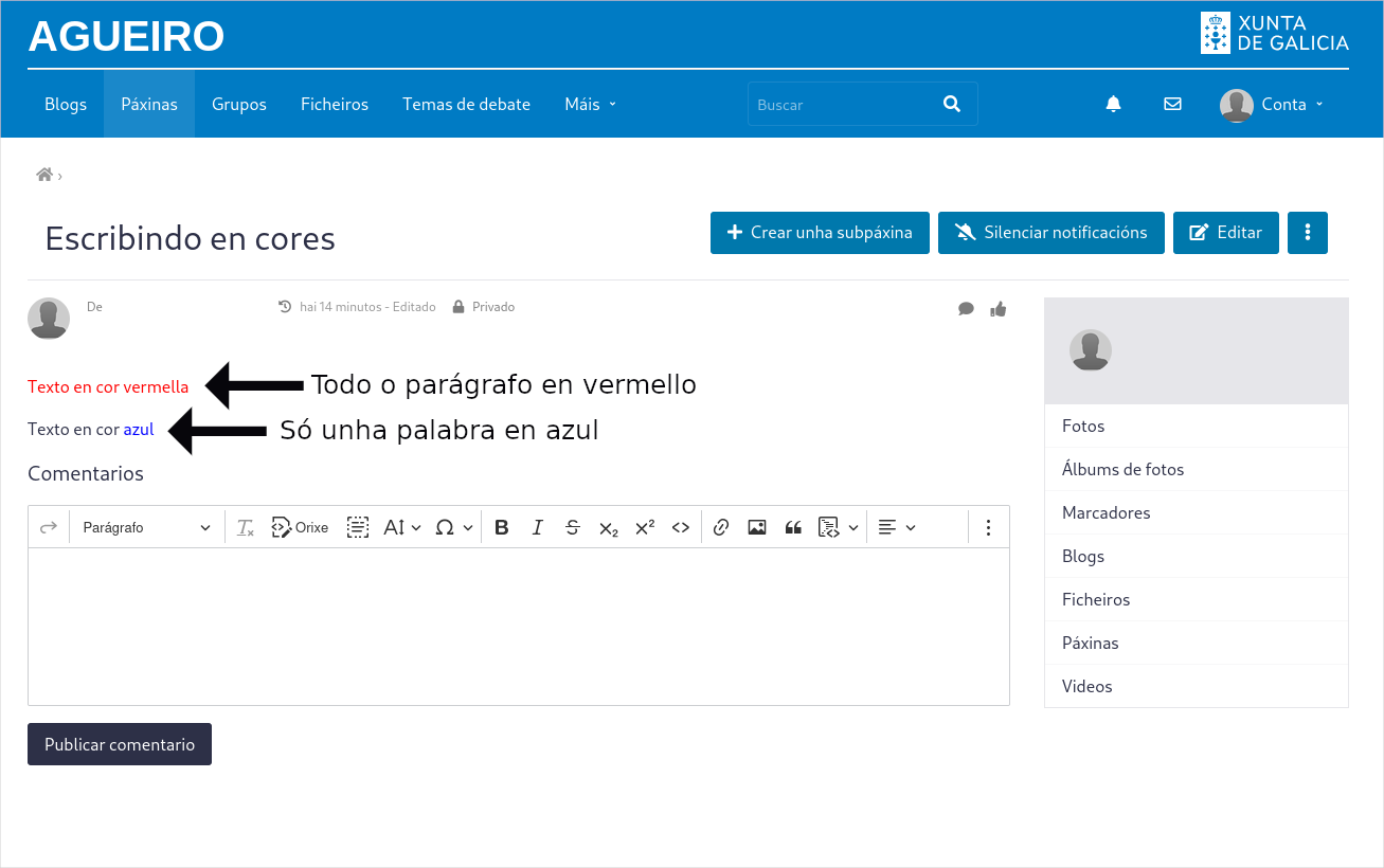 Texto en cores