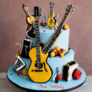 Tarta de aniversario con instrumentos musicales